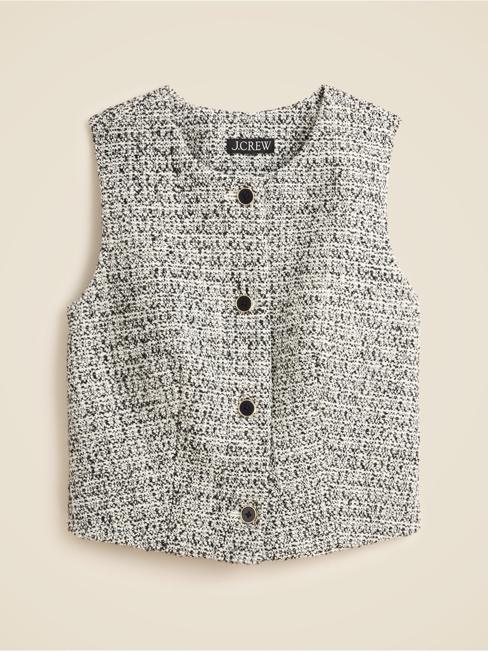 J.Crew Heathered Tweed Wool Vest 2 Italian Fabric Black White CP647